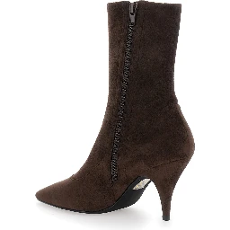 Brown Ankle Boots with Pointed Toe  in Leather Woman