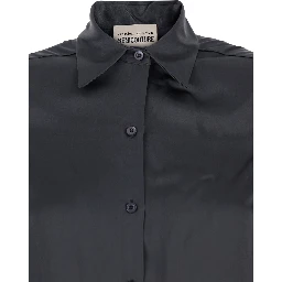 Grey Shirt with Classic Collar in Silk Woman