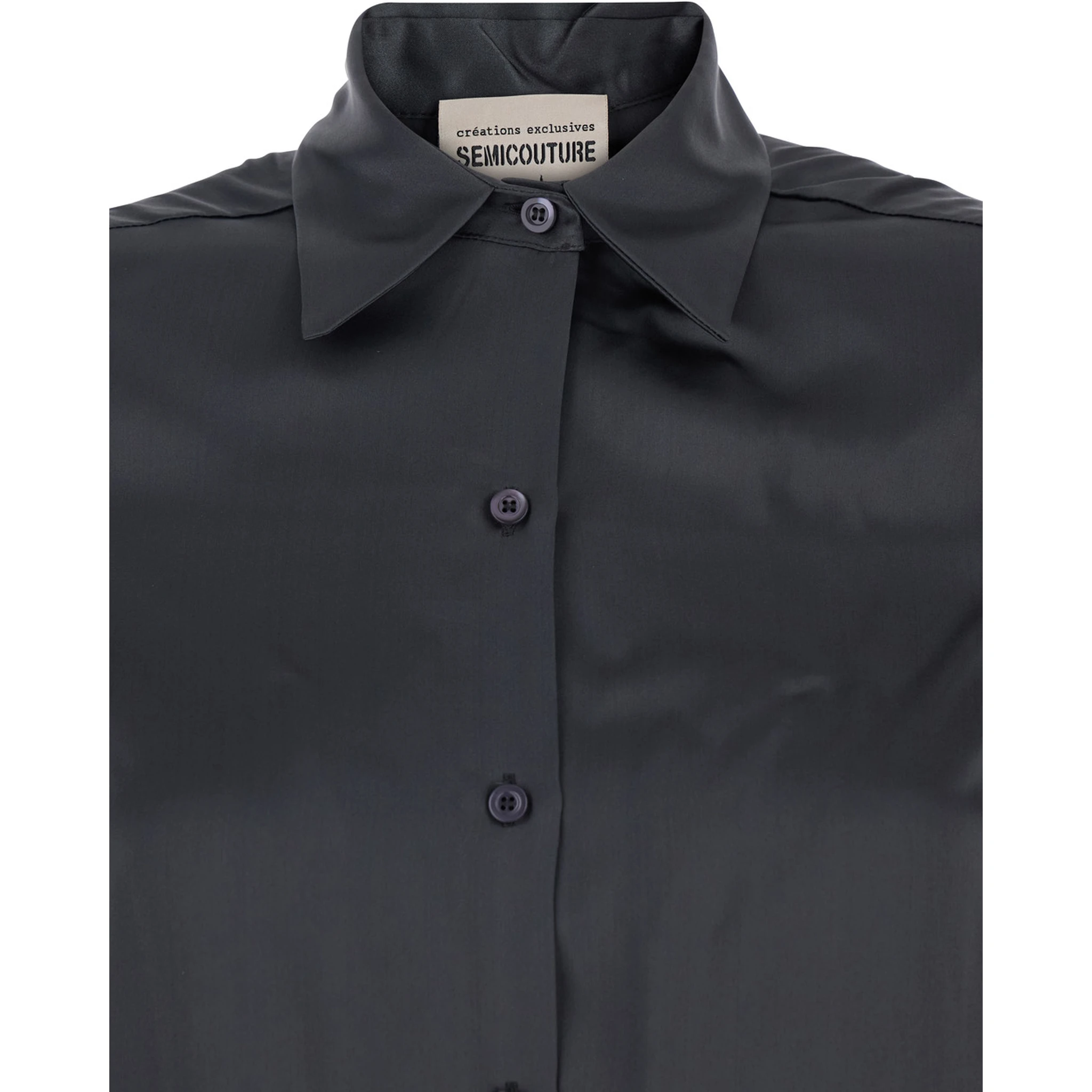 Grey Shirt with Classic Collar in Silk Woman