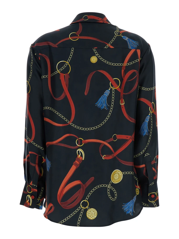 Ava Multicolor Shirt With Classic Collar And All-Over Pattern With Tassels in Silk Woman alternative