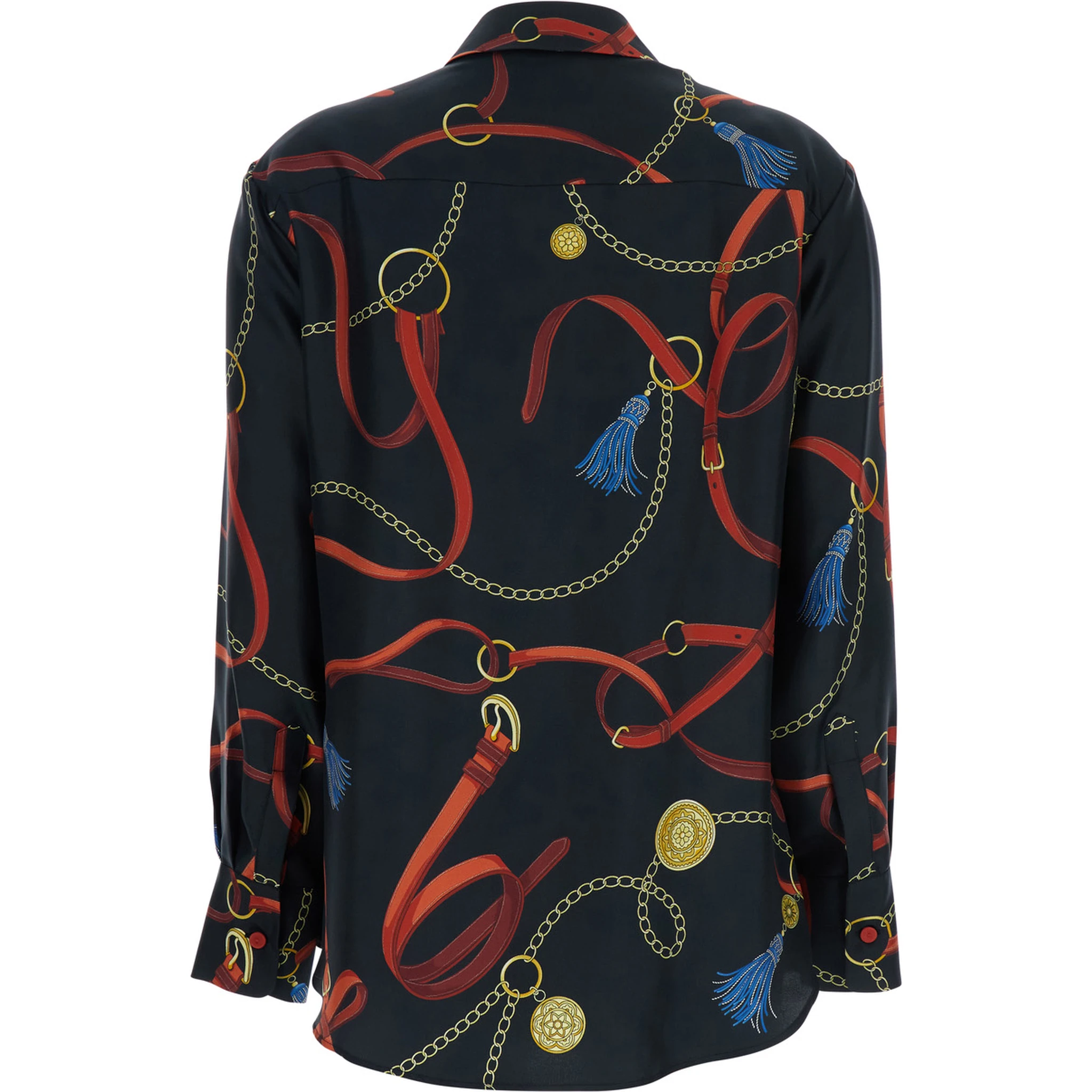 Ava Multicolor Shirt With Classic Collar And All-Over Pattern With Tassels in Silk Woman