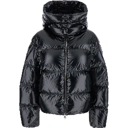 Lothar Black Down Jacket with Removable Hood and Logo Patch on the Sleeve in Tech Fabric Woman
