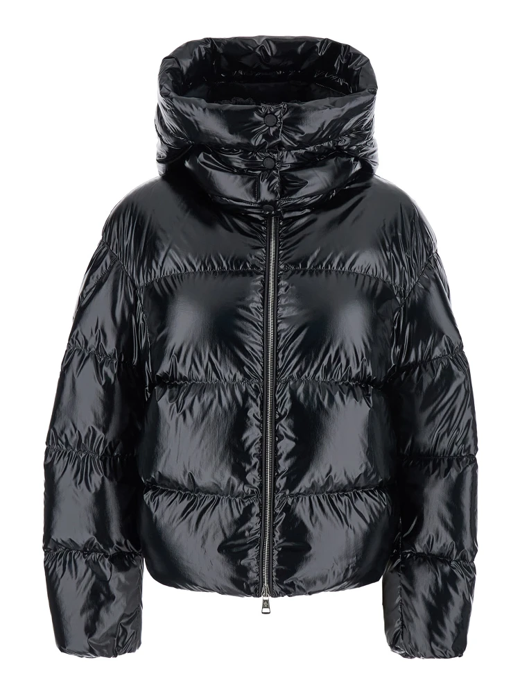Lothar Black Down Jacket with Removable Hood and Logo Patch on the Sleeve in Tech Fabric Woman