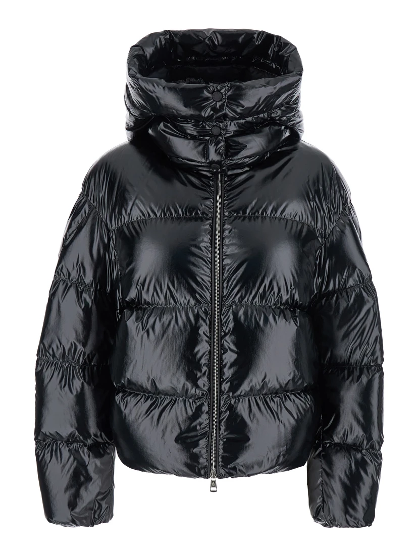 Lothar Black Down Jacket with Removable Hood and Logo Patch on the Sleeve in Tech Fabric Woman