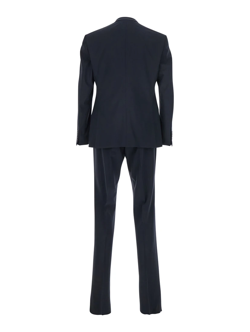 Blue Double-Breasted Suit with Classic Revers in Wool Man