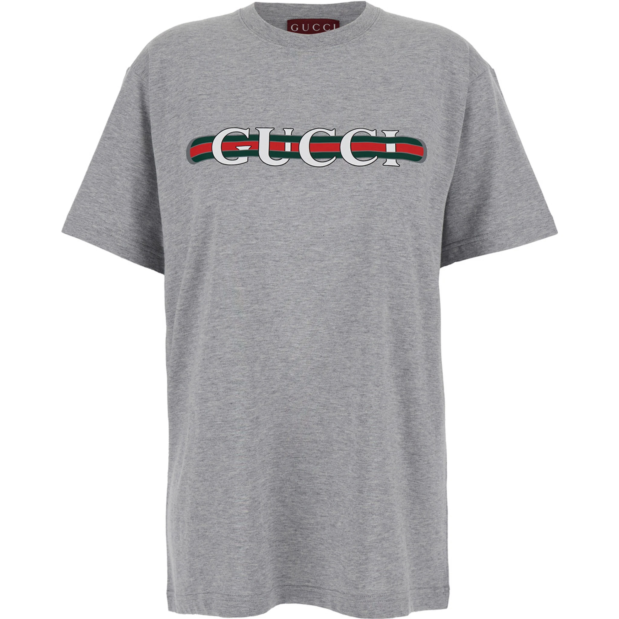 Grey Crewneck T-Shirt with Logo Lettering and Web Detail on the Front in Cotton Woman