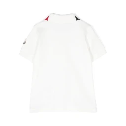 White Polo with Applied Logo Patch on the Sleeve in Cotton Baby