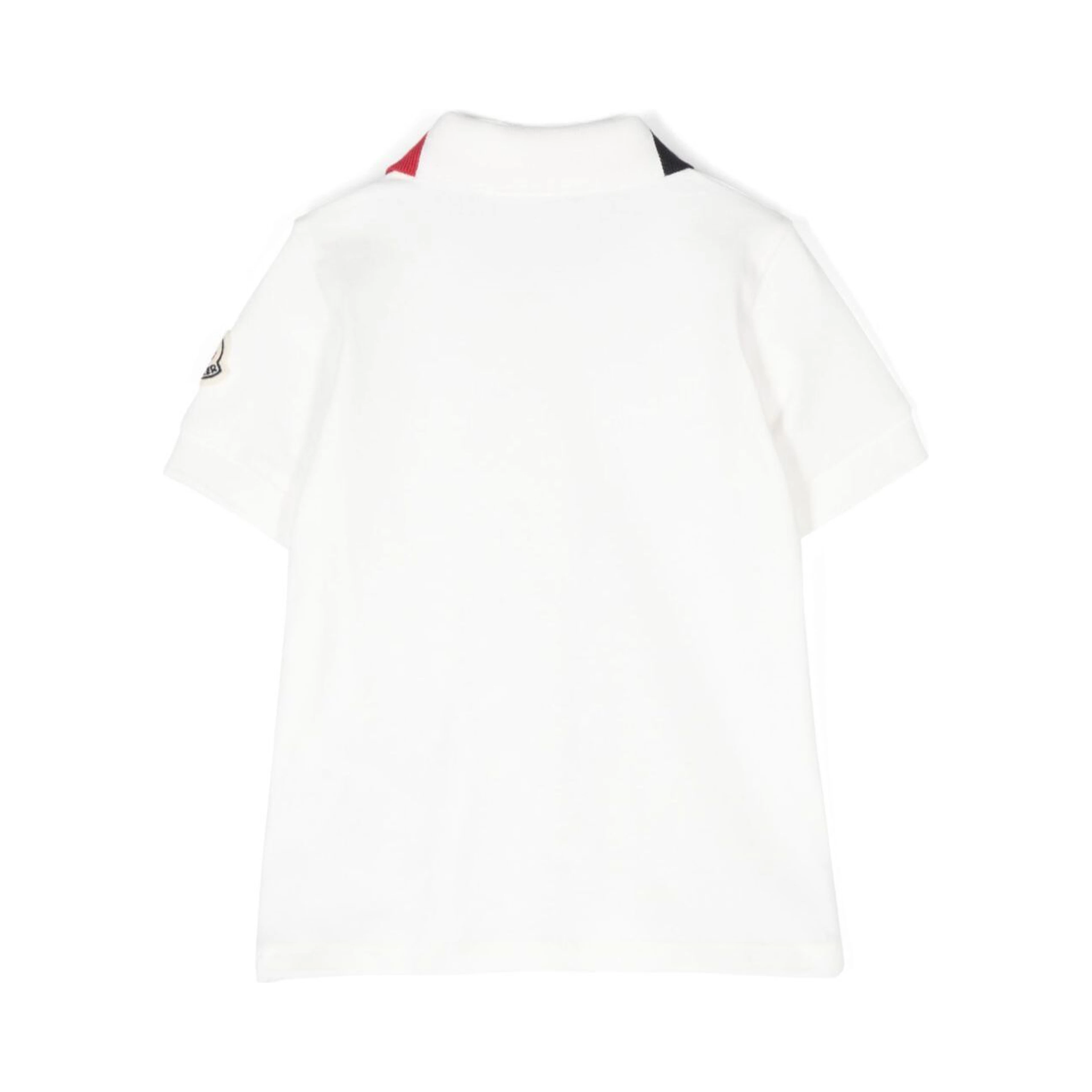 White Polo with Applied Logo Patch on the Sleeve in Cotton Baby