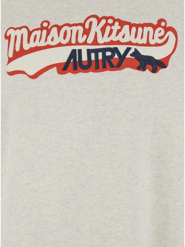 Grey Crewneck Sweatshirt with Print on the Front and Ribbed Trims in Cotton Man alternative