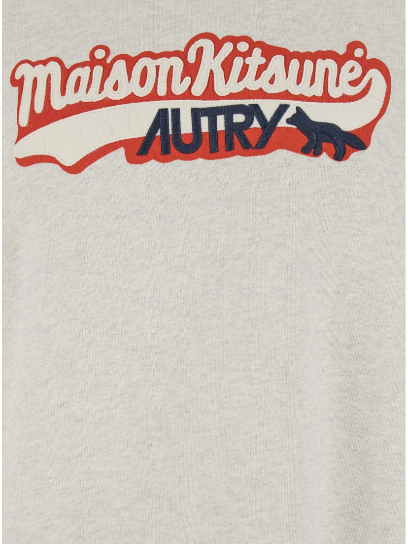 Grey Crewneck Sweatshirt with Print on the Front and Ribbed Trims in Cotton Man