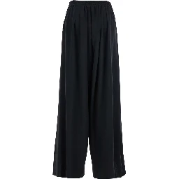 Black Pants with Semi-Elastic Waist and Oversize Design in Fabric Woman