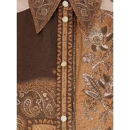 Lucky Brown Shirt with Classic Collar and All-Over Floral Print in Silk Woman