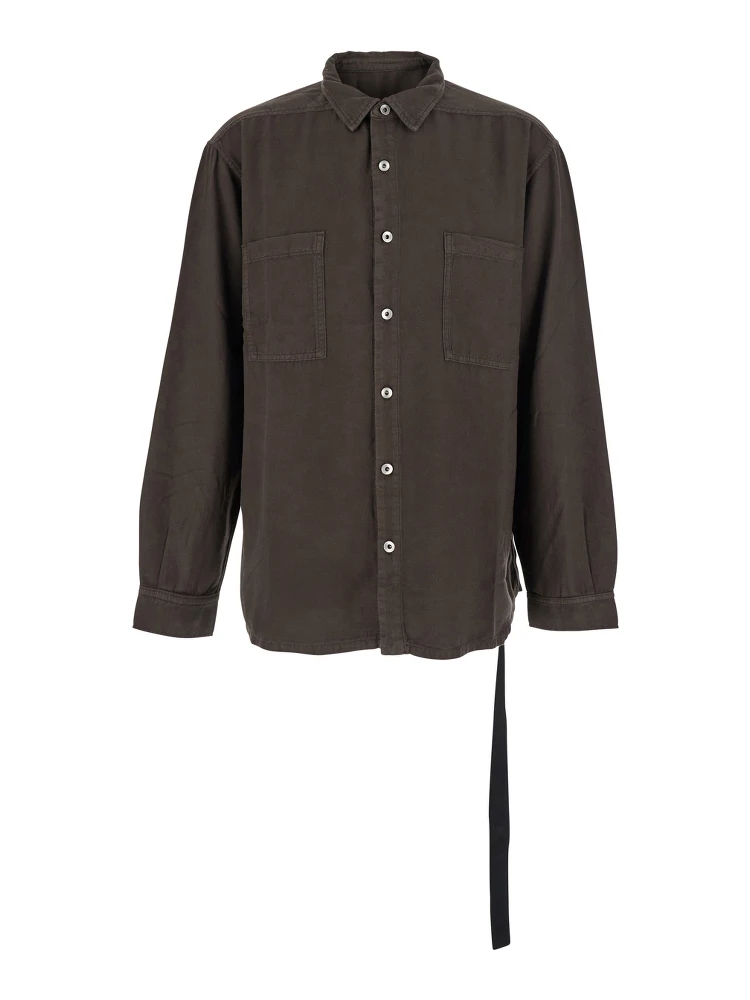 Brown Classic Collar Shirt with Lace Detail in Cotton Woman