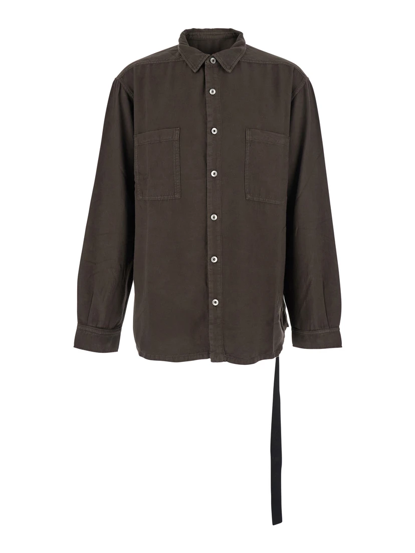 Brown Classic Collar Shirt with Lace Detail in Cotton Woman