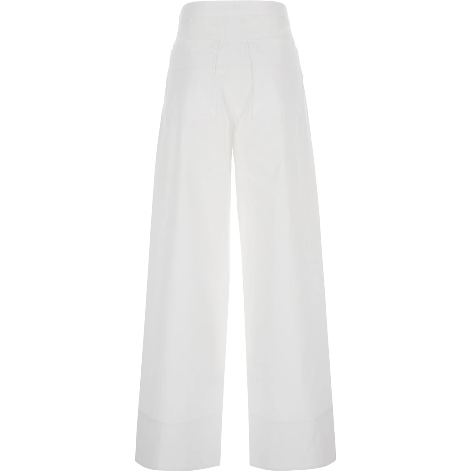 White Pants with Two Rear Patch Pockets in Cotton Woman