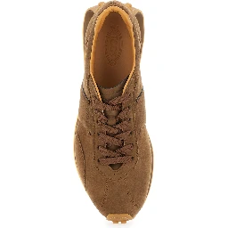 Brown Low Top Sneakers with Cleat Details on Heel and Sole in Leather Woman