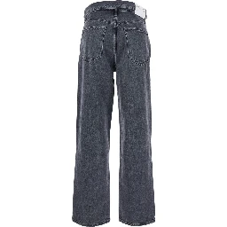 Black Jeans with Front-Fold Design and Logo Patch on the Rear in Denim Woman