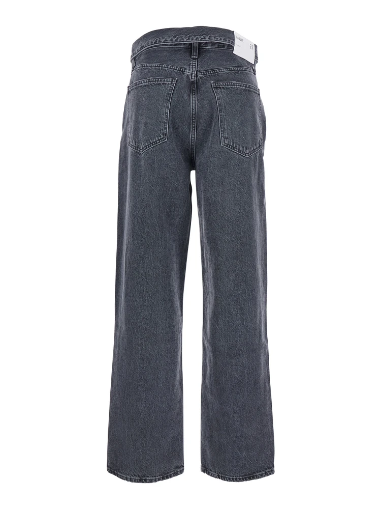 Black Jeans with Front-Fold Design and Logo Patch on the Rear in Denim Woman alternative