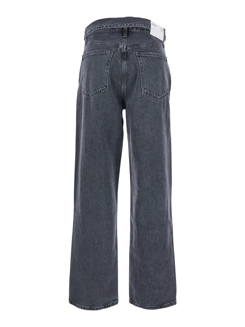 Black Jeans with Front-Fold Design and Logo Patch on the Rear in Denim Woman