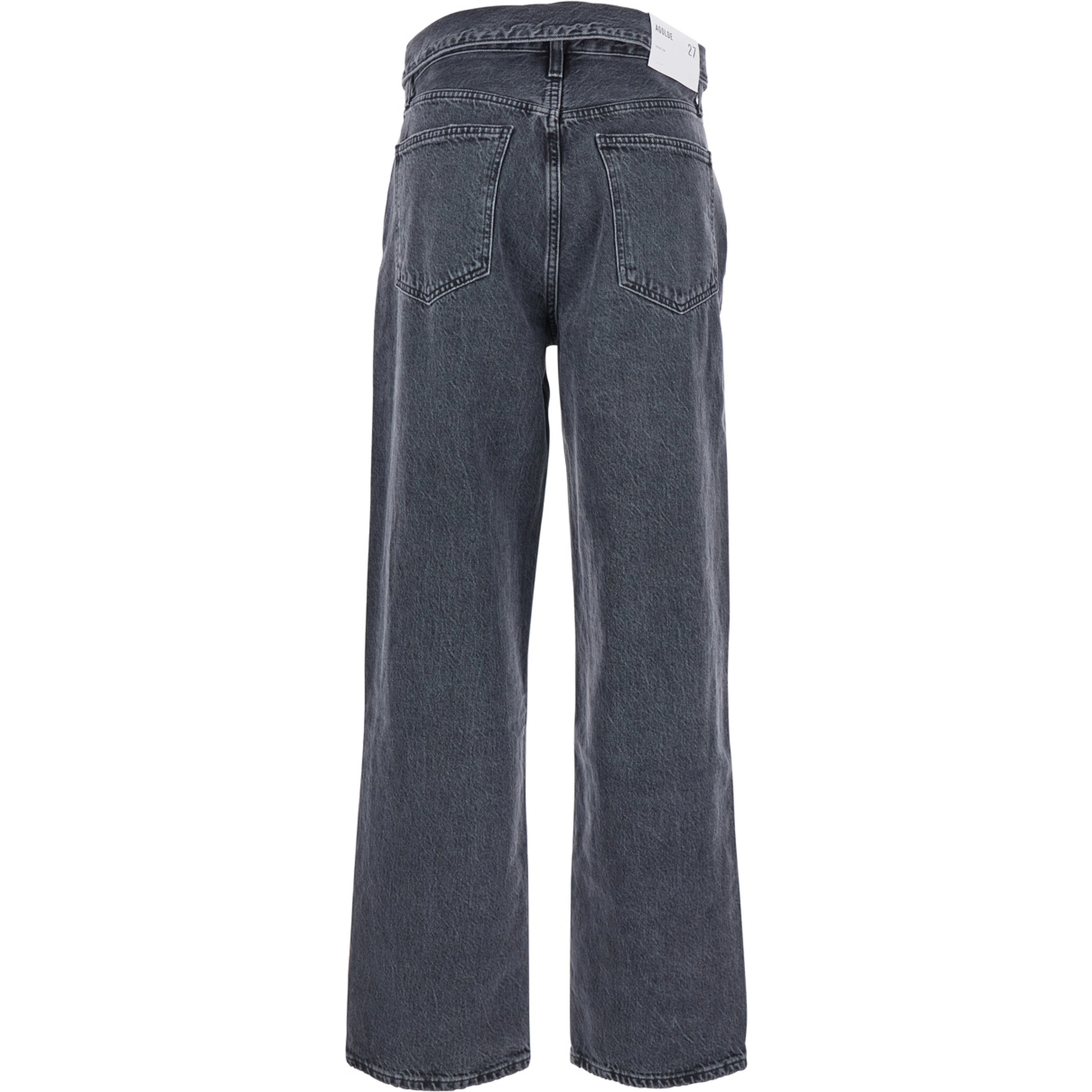 Black Jeans with Front-Fold Design and Logo Patch on the Rear in Denim Woman