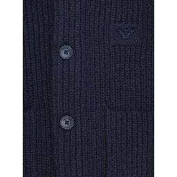 Blue Cardigan with Ribbed Design and Embroidered Logo on Front in Cotton Mix Baby