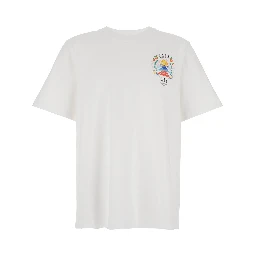 T-shirt Girocollo con Logo sul Fronte in Cotone Bianca Uomo