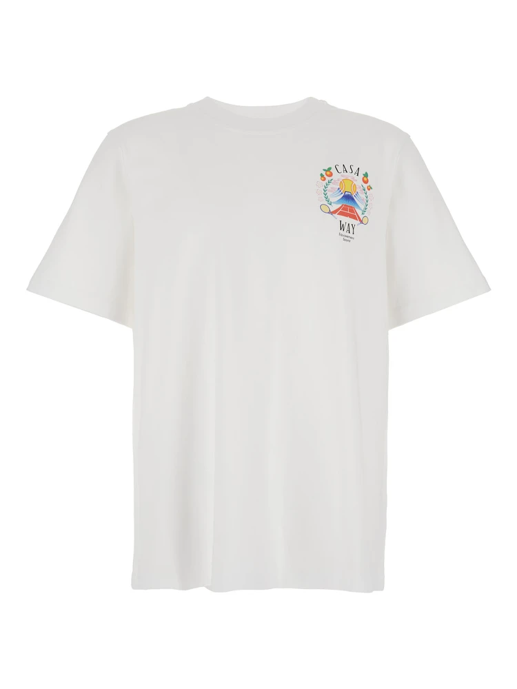 T-shirt Girocollo con Logo sul Fronte in Cotone Bianca Uomo