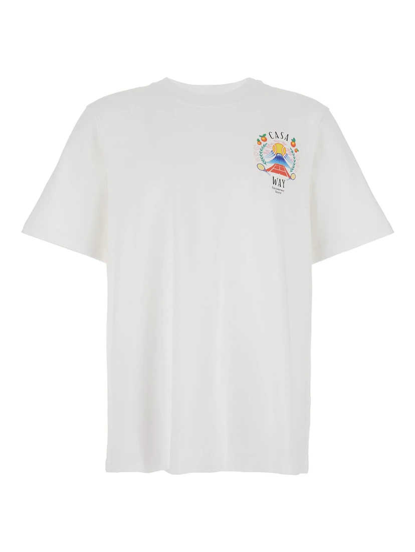 T-shirt Girocollo con Logo sul Fronte in Cotone Bianca Uomo