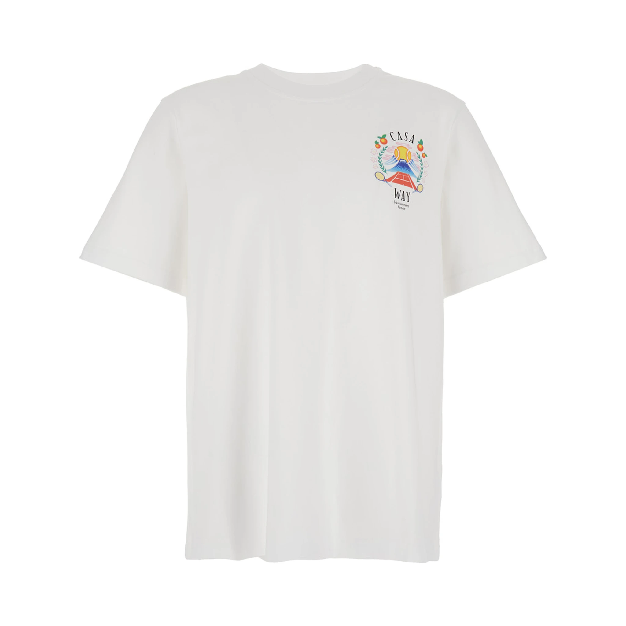 T-shirt Girocollo con Logo sul Fronte in Cotone Bianca Uomo