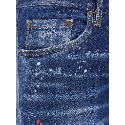 Tidy Biker Blue Jeans with Paint Embellishments and Logo Patch on the Rear in Denim Man