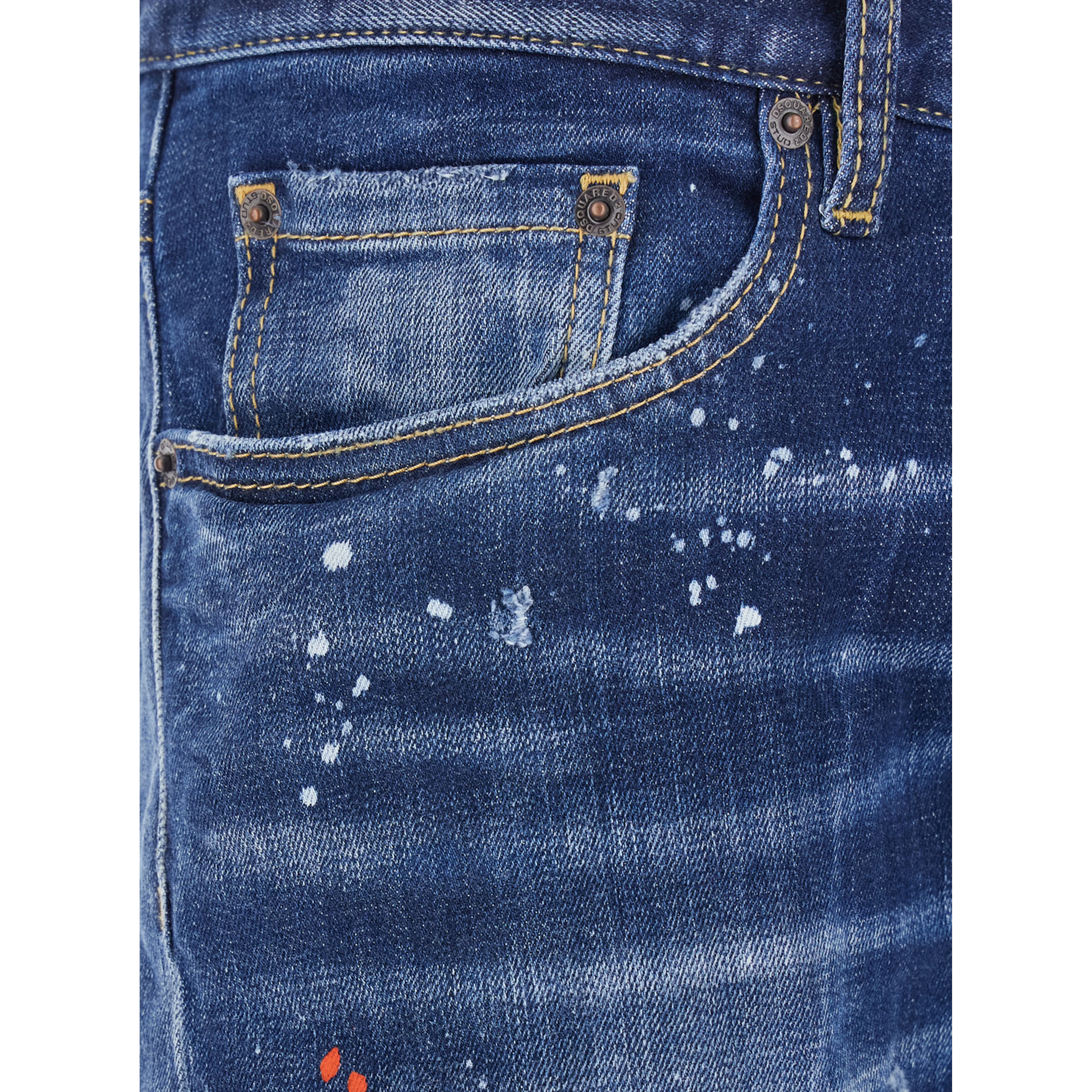Tidy Biker Blue Jeans with Paint Embellishments and Logo Patch on the Rear in Denim Man