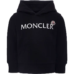 Black Hoodie with Logo Lettering Print in Cotton Boy