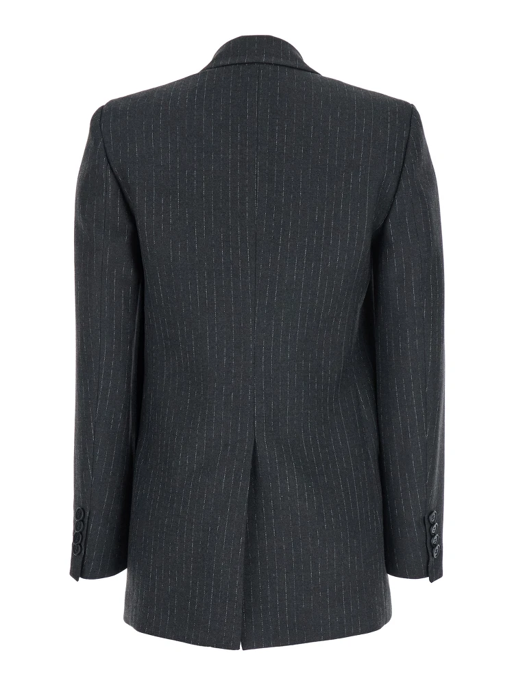 Grey Double-Breasted Jacket with Peak Revers and All-Over Striped Motif in Wool Blend Woman alternative