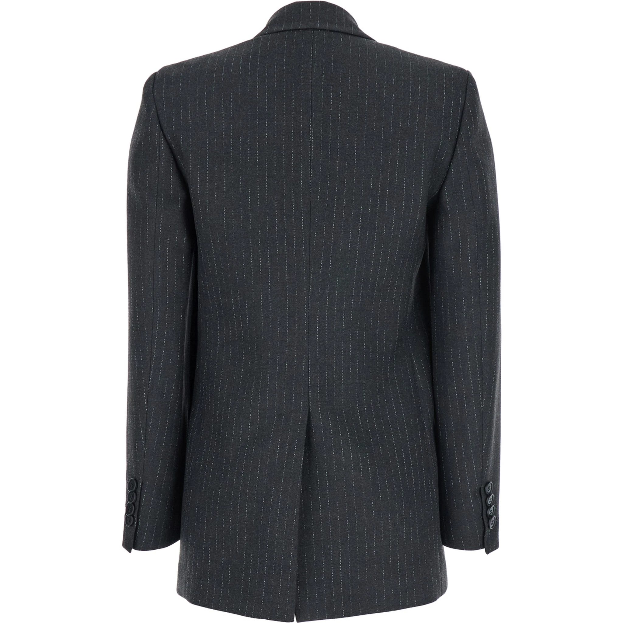 Grey Double-Breasted Jacket with Peak Revers and All-Over Striped Motif in Wool Blend Woman