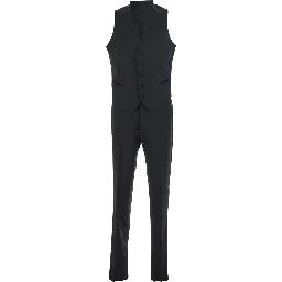 Black Single-Breasted Suit with Jacket and Vest in Wool Man