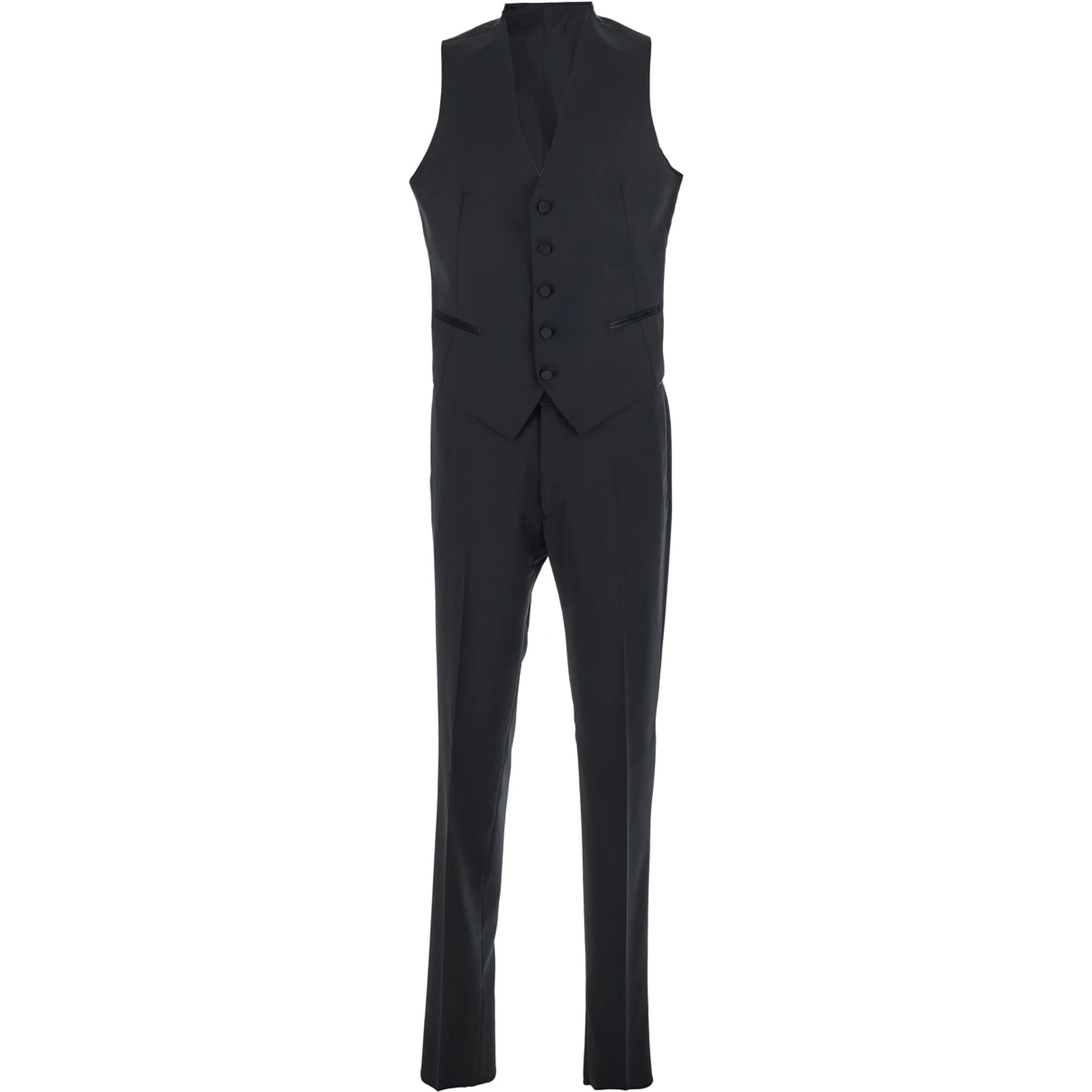 Black Single-Breasted Suit with Jacket and Vest in Wool Man