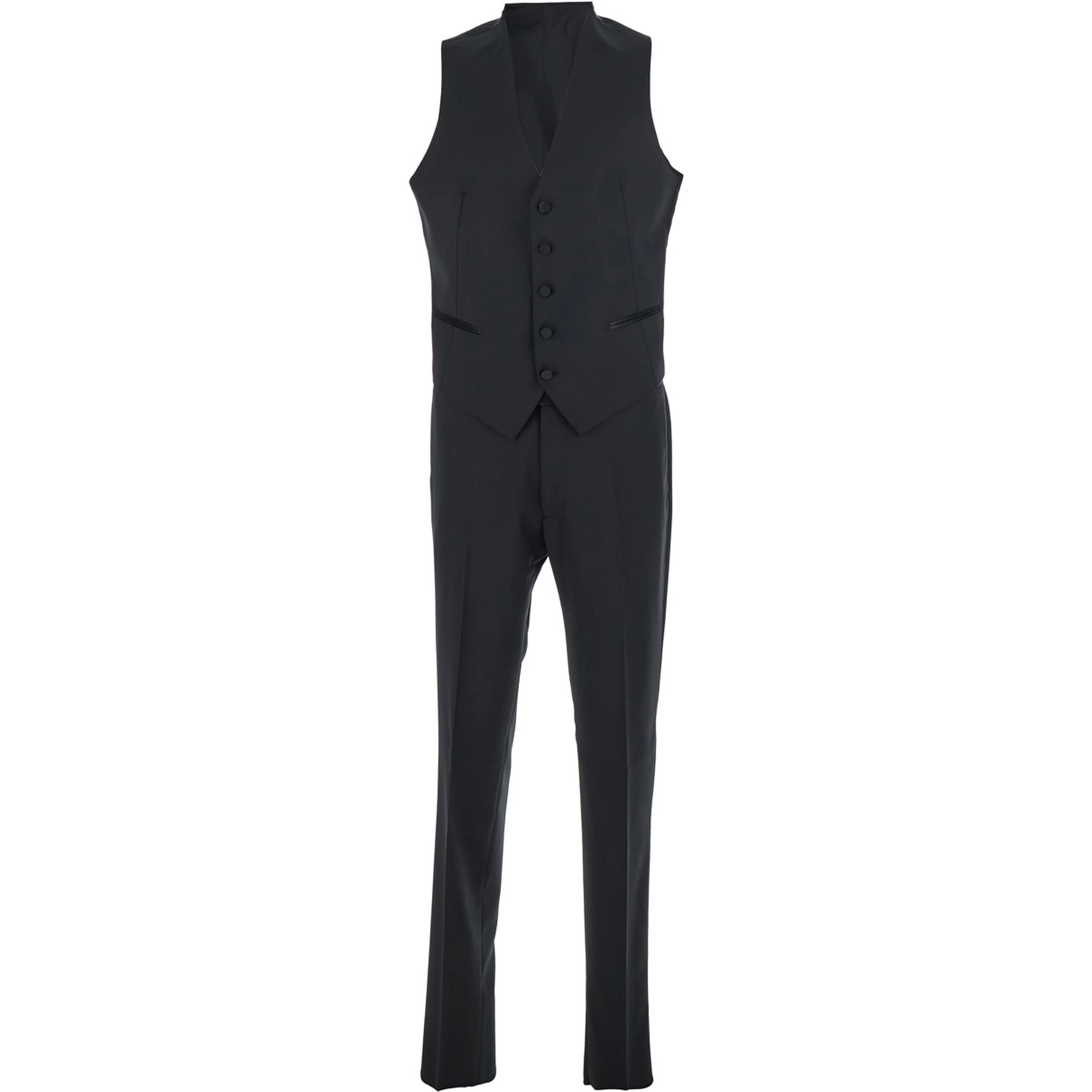 Black Single-Breasted Suit with Jacket and Vest in Wool Man