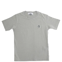 Grey T-Shirt with Round Neck and Logo Patch on the Front in Cotton Boy