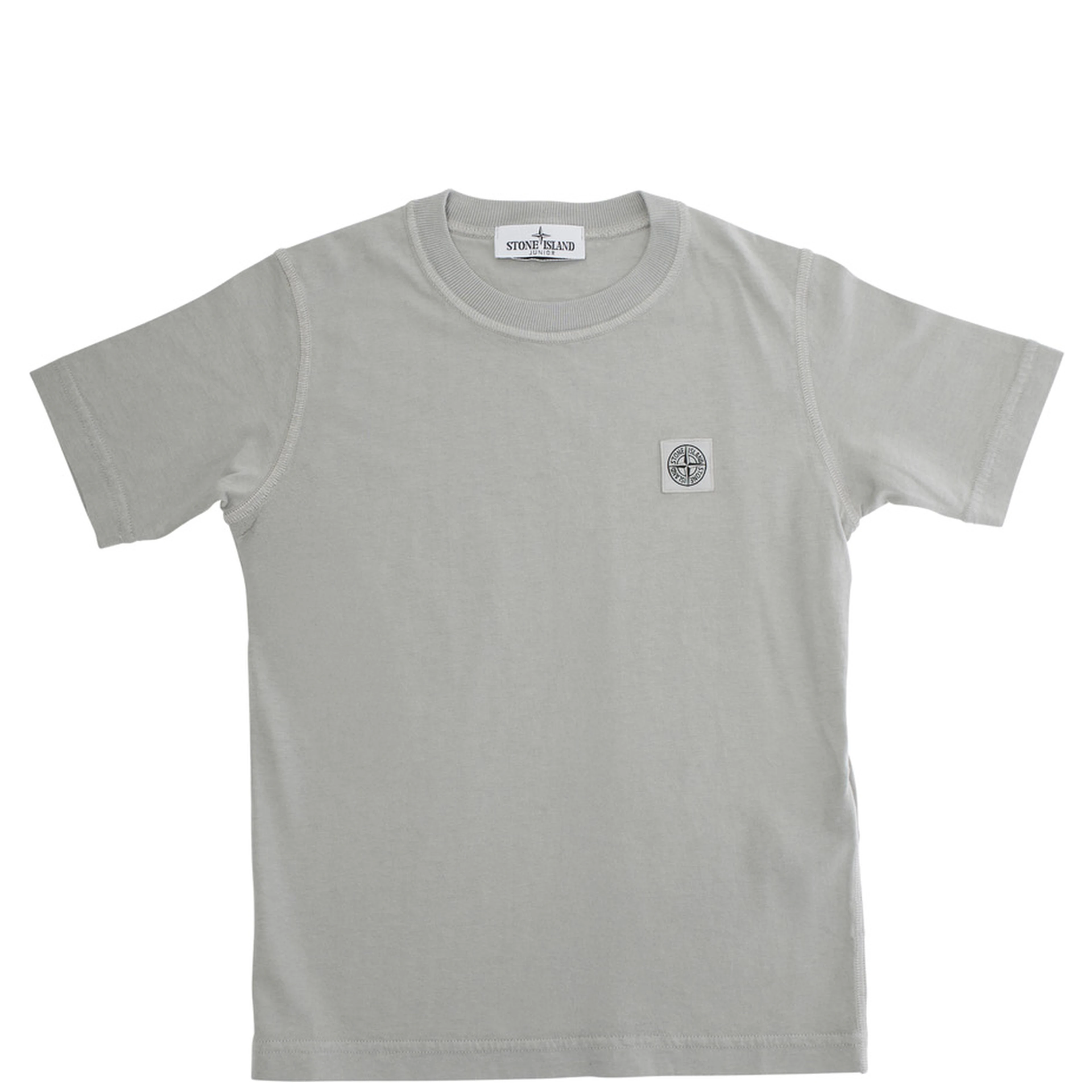 Grey T-Shirt with Round Neck and Logo Patch on the Front in Cotton Boy