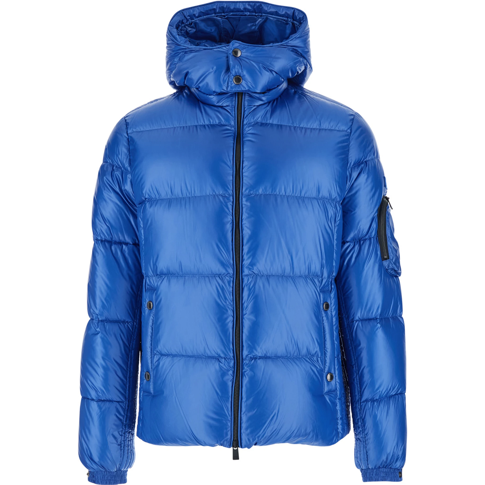 Belbo Blue Down Jacket with Fixed Hood and Logo Patch on the Sleeve in Tech Fabric Man