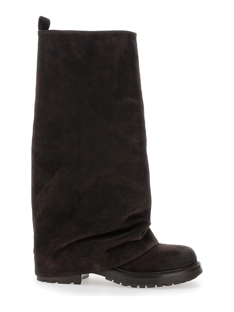 Brown Multilayer Combat Boots with One Block Sole in Suede Woman