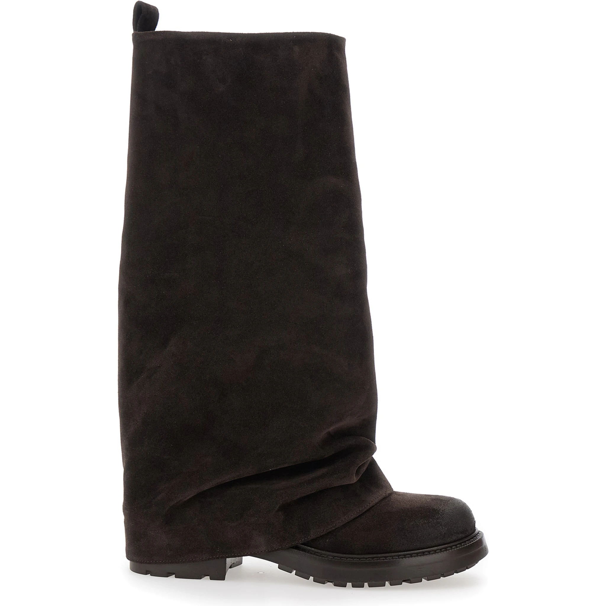 Brown Multilayer Combat Boots with One Block Sole in Suede Woman