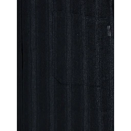 Black Jacket with Classic Collar and All-Over Stirped Motif in Wool and Cotton Blend Man