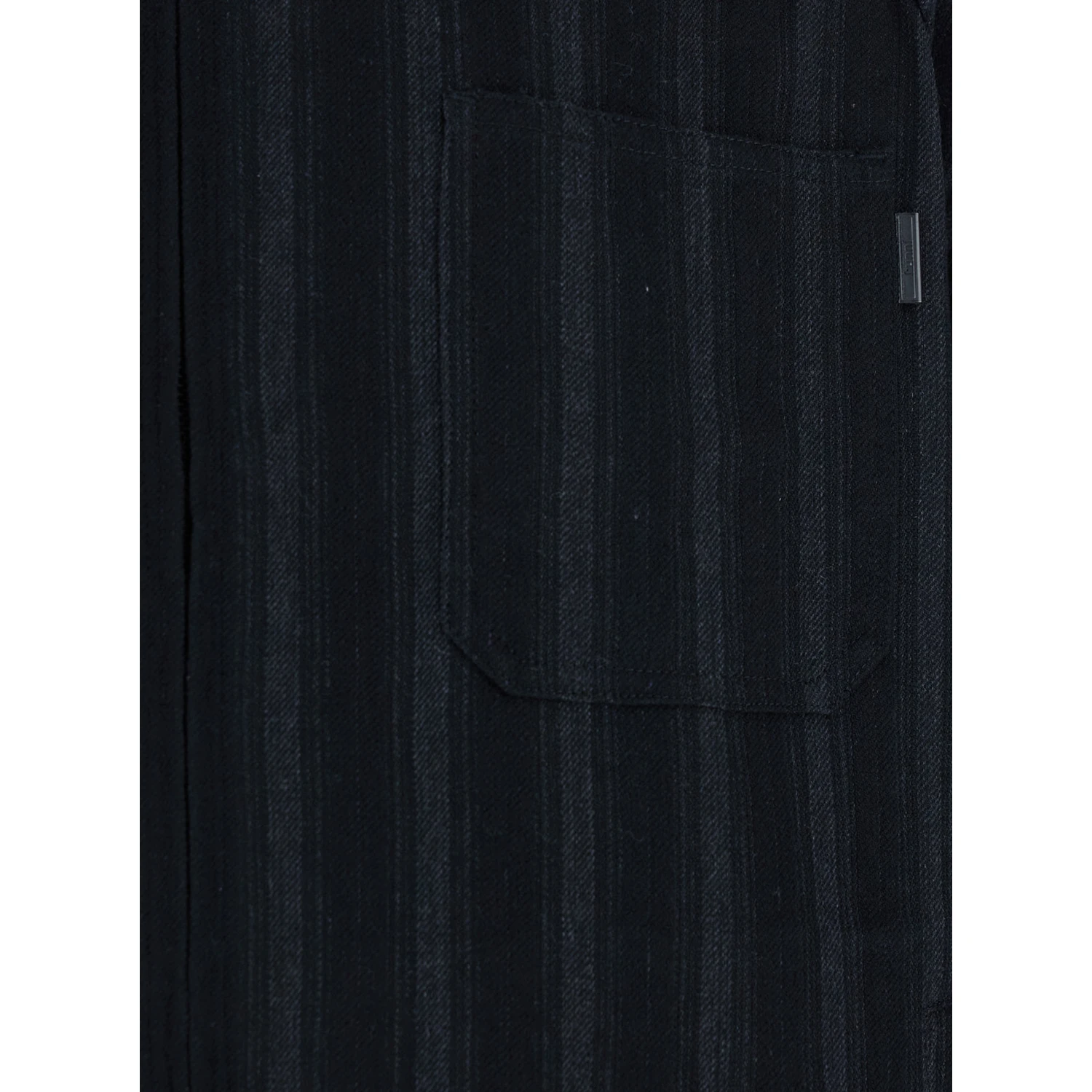Black Jacket with Classic Collar and All-Over Stirped Motif in Wool and Cotton Blend Man