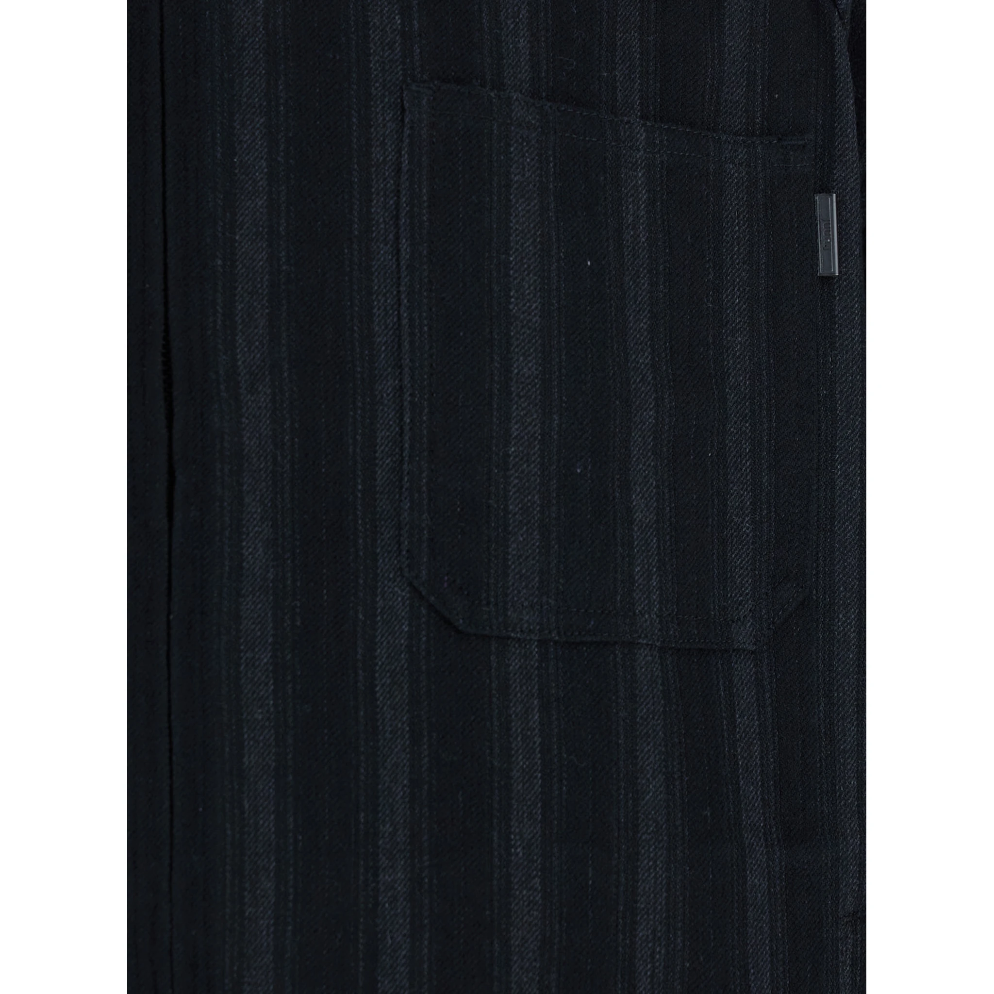 Black Jacket with Classic Collar and All-Over Stirped Motif in Wool and Cotton Blend Man