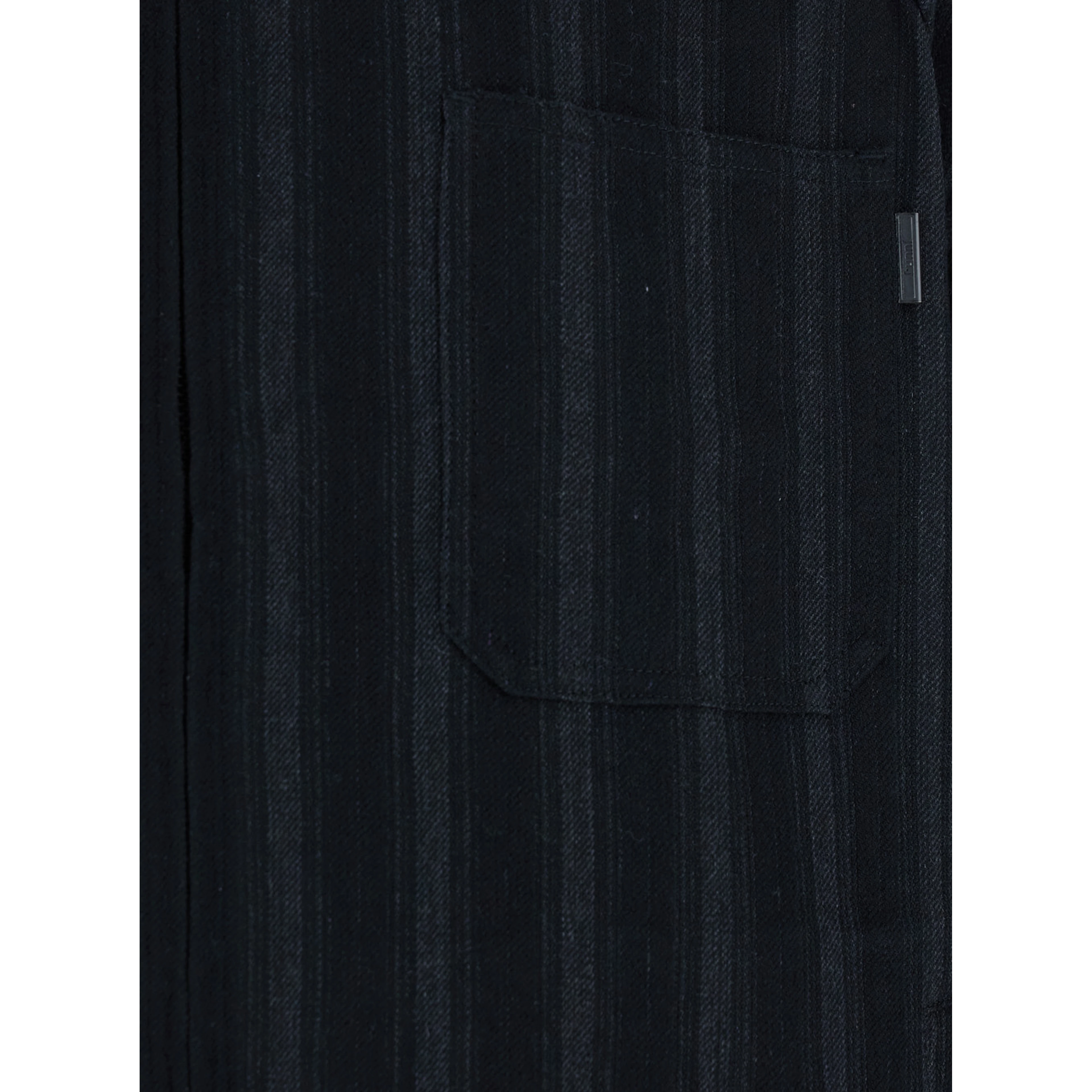 Black Jacket with Classic Collar and All-Over Stirped Motif in Wool and Cotton Blend Man