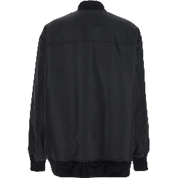 Agape Black Bomber Jacket with Concealed Zip Closure in Tech Fabric Woman