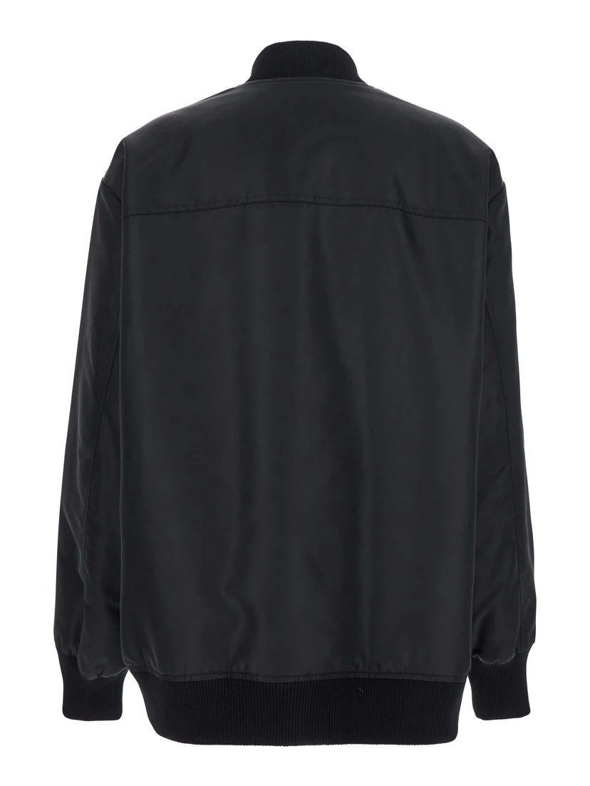 Agape Black Bomber Jacket with Concealed Zip Closure in Tech Fabric Woman