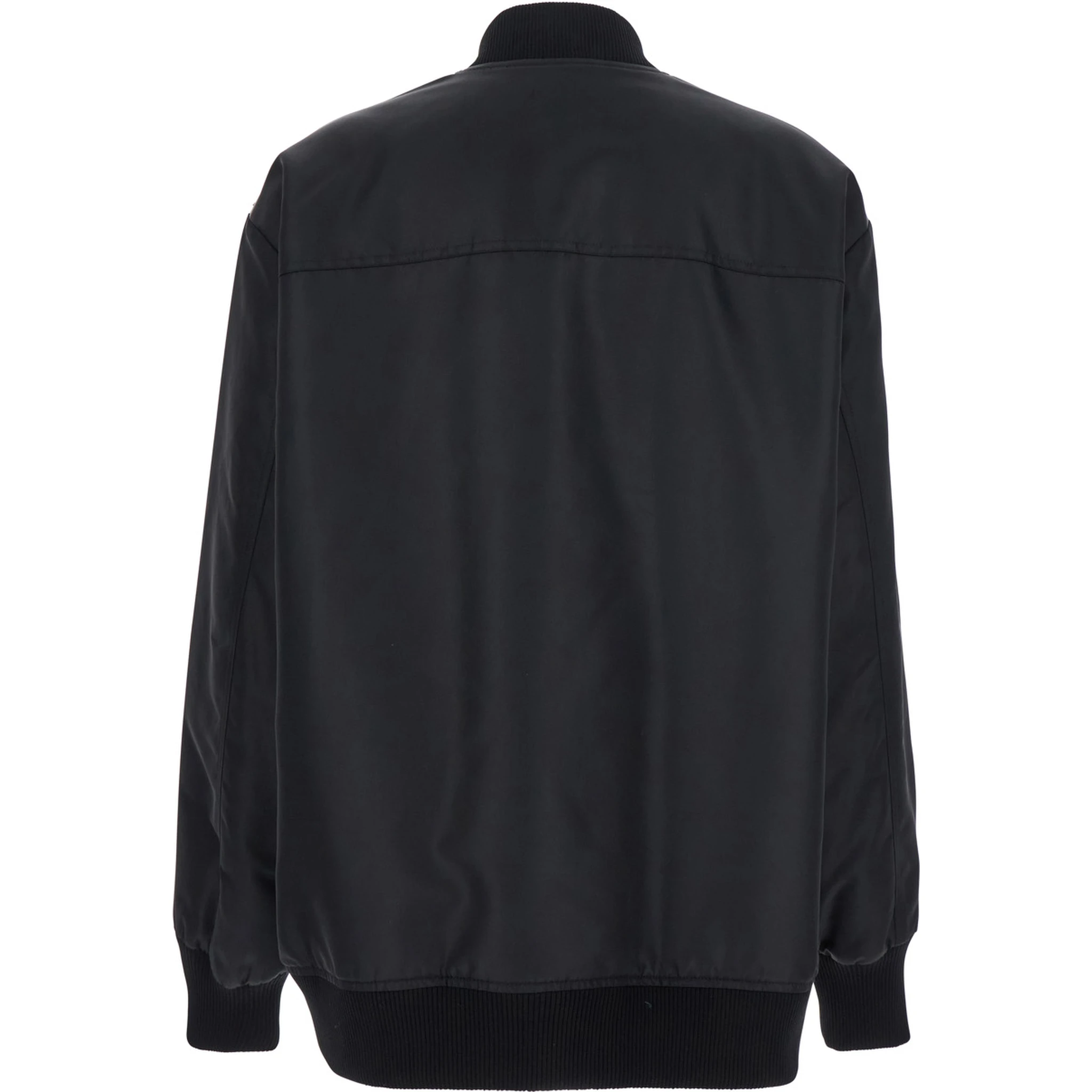 Agape Black Bomber Jacket with Concealed Zip Closure in Tech Fabric Woman