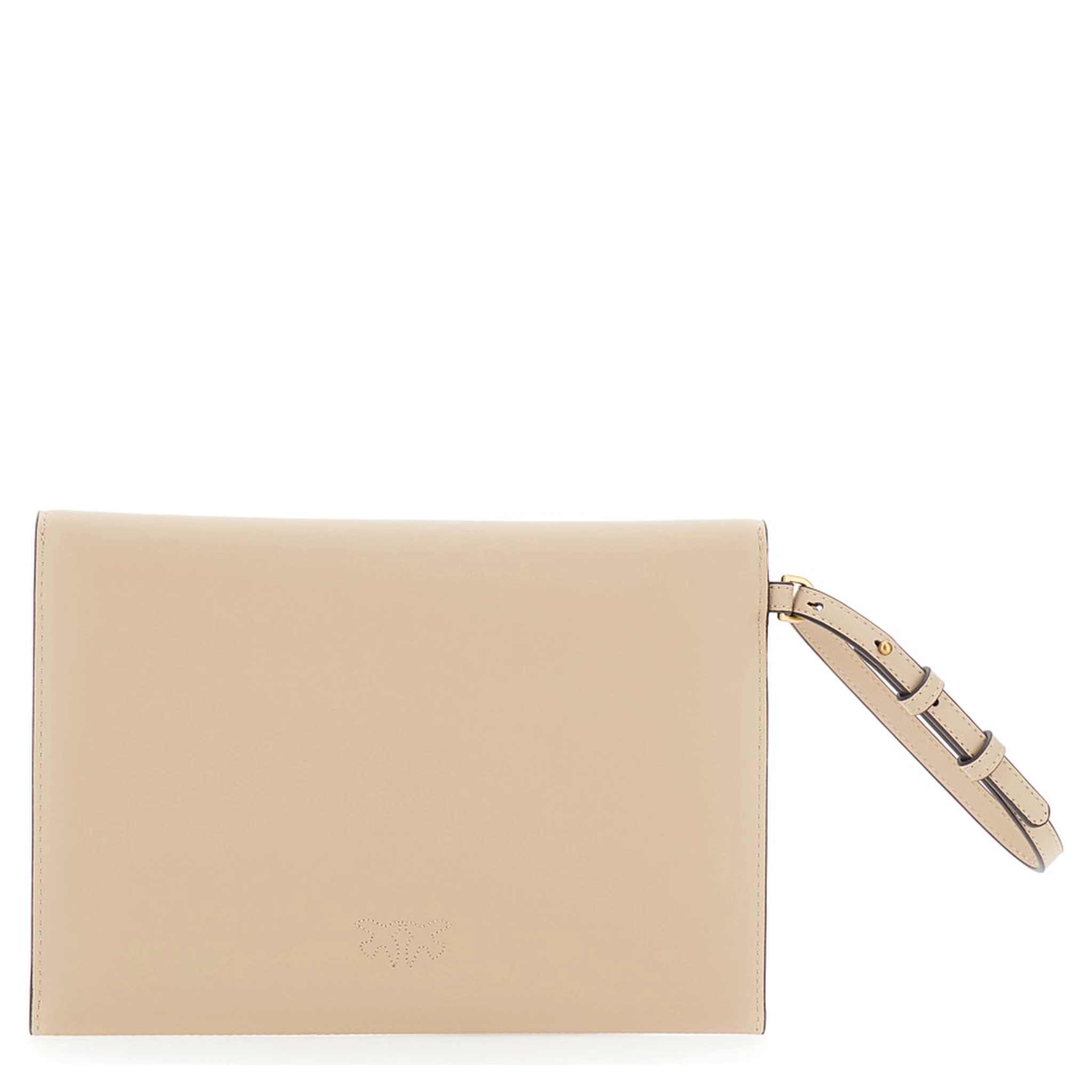 Beige Clutch Bag with Metal Plate and Love Birds Logo in Leather Woman
